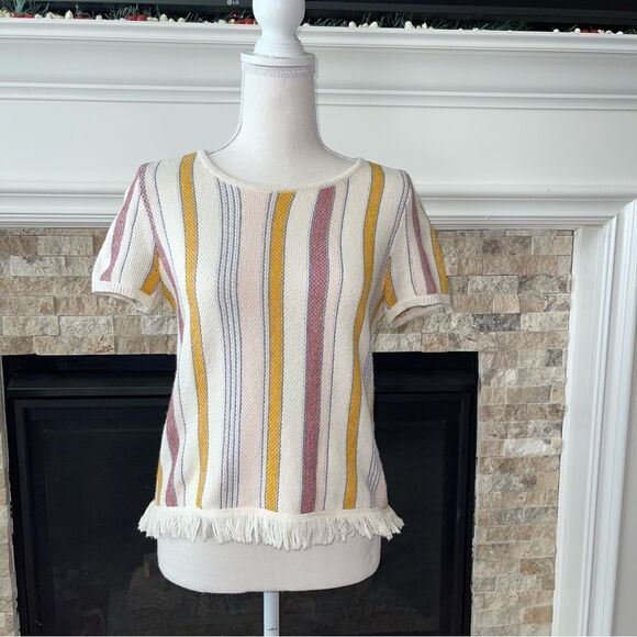 Madewell Blakley Stripe Sweater Tee Top Fringe Size XS - Picture 2 of 3